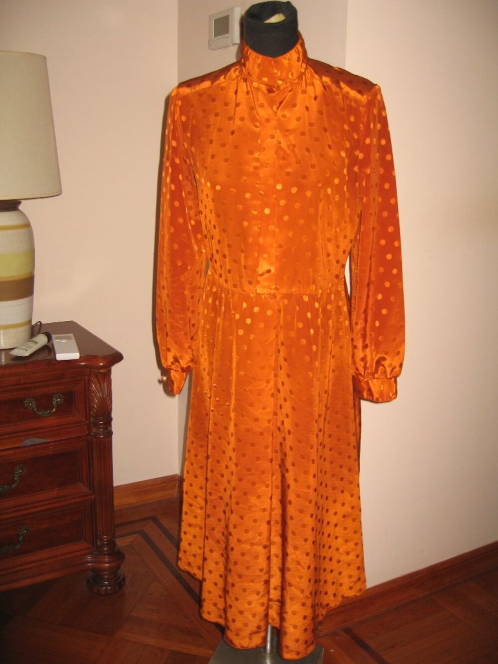 Vintage 70s Caron Chicago Polka Dot Maxi Dress size M